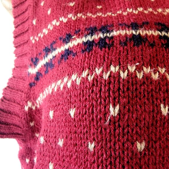 Vintage Burgundy Knit Sweater Vest With Fair Isle Pattern Sleeveless - Picture 4 of 8
